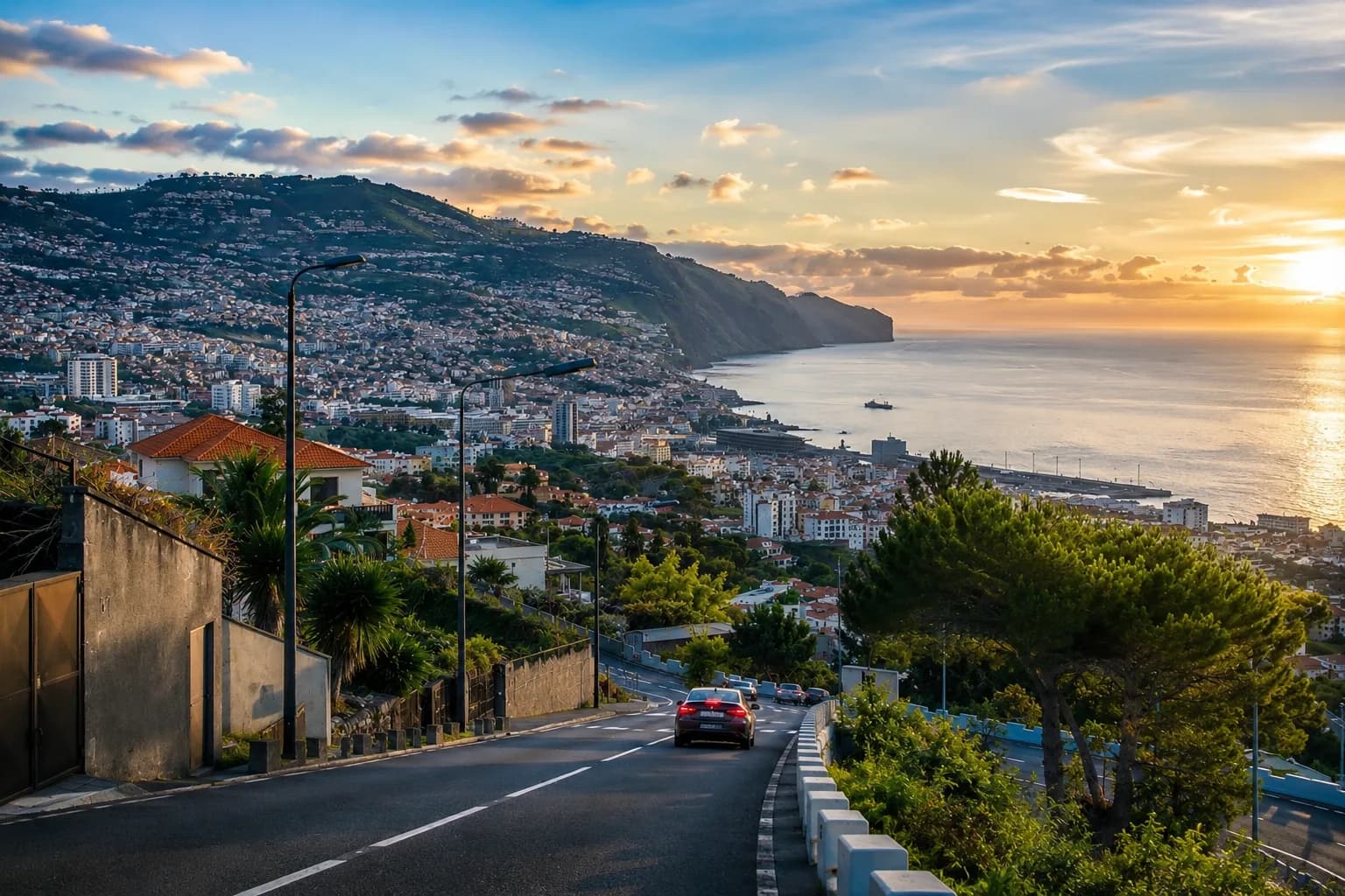 A coastal road winding along the cliffs of Madeira